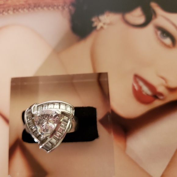 CZ  Princess Baguette Cut Sterling Silver Ring - Picture 2 of 8